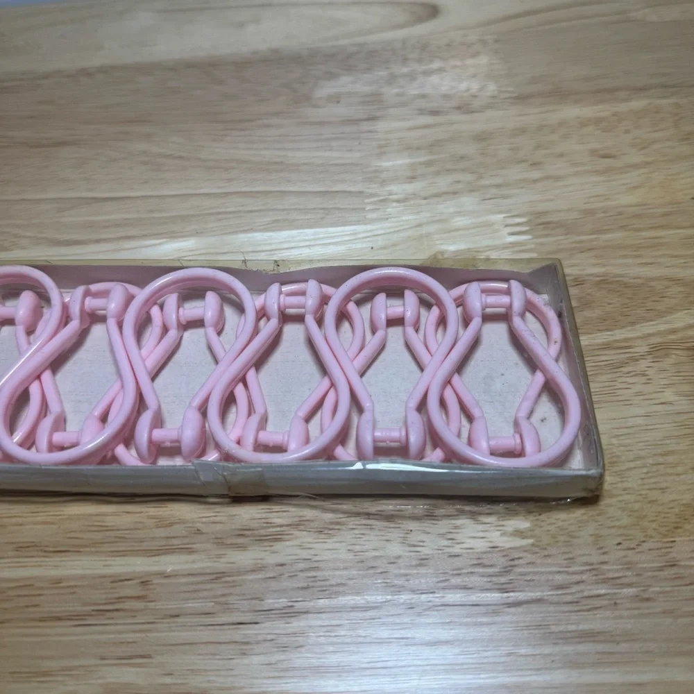 VTG Retro Pink Plastic Shower Curtain Hooks Rings MCM Barbiecore Bathroom Vanity